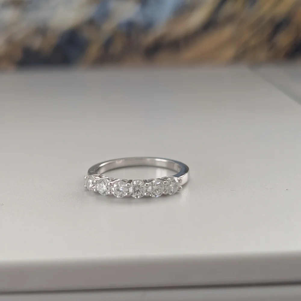 .925 Classic Silver 6-Stone Moissanite Band - Women's Jewelry